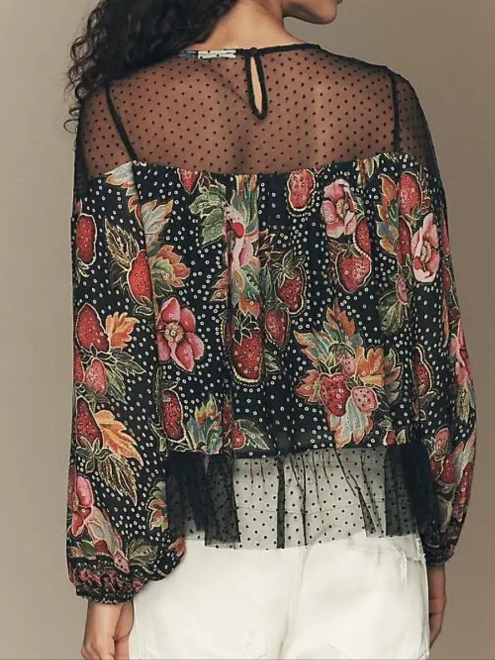 NWT Farm Rio x Anthropologie Sheer Mesh Polka Dot Floral Blouse Sz S Boho - Picture 2 of 11